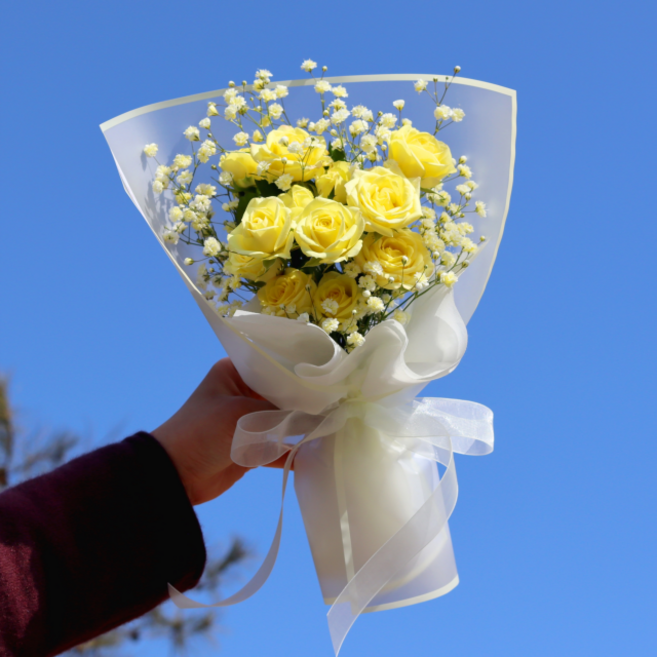라인 프리지아 꽃다발 생화 졸업 입학 생일선물, 1개, 라인로즈옐로우