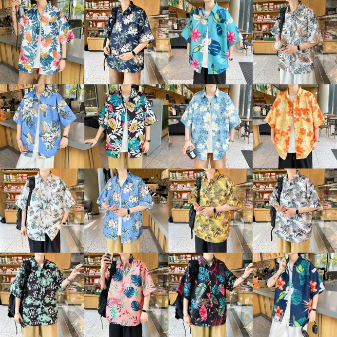新款夏威夷沙灘花襯衫 男 短袖開衫 情侶襯衫 演出服