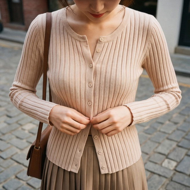 J163-4 베넨츠 빅사이즈 여성 슬림 골지 버튼 니트 가디건 봄가을용