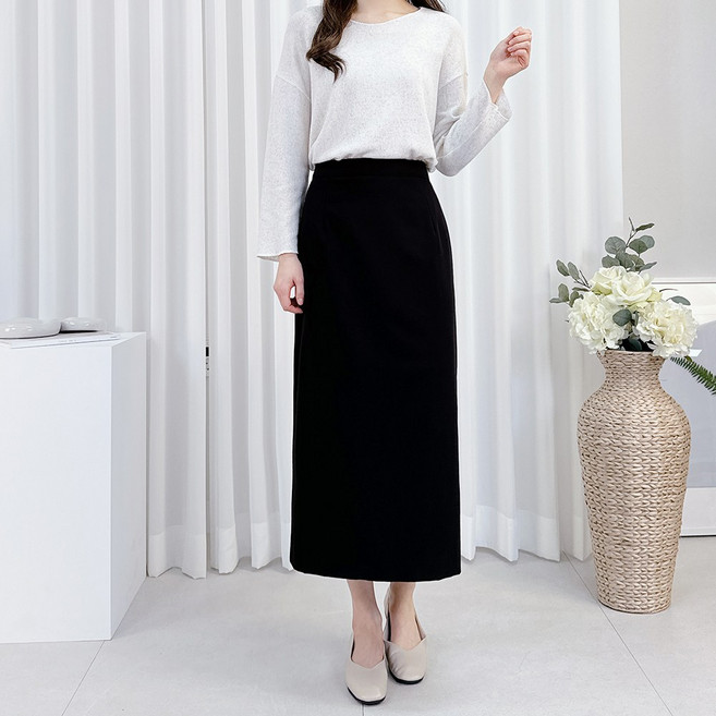 마르쉘 롱스커트 55~100 빅사이즈 H라인 스커트 여성 정장치마 기모 헤링본 사계절
