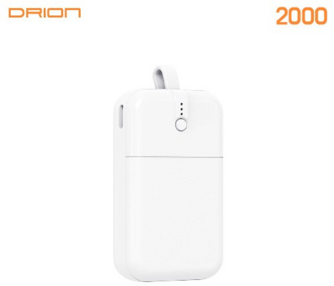 [TJCOMPANY] DRION 드리온 C타입 케이블 일체형 미니 초소형 보조배터리 2000mAh, 화이트, DR-MINI-2000