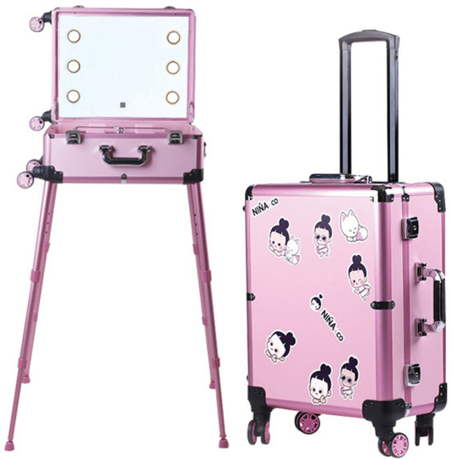 이동식 메이크업 캐리어 화장대 메이크업박스 휴대용 전문가용 메이크업박스 정리함 거울 포함 연예인 메이크업박스, 혼합색상