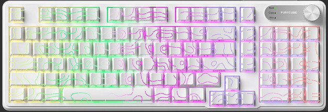 퓨리큐브 IP98 무소음 특조 기계식 감각 멤브레인 키보드 - PBT 측각 영어 키캡 스마트 노브+디스플레이 유선 LED 98키 블랙베리 그레이 그러데이션 컨투어, 컨투어 라인