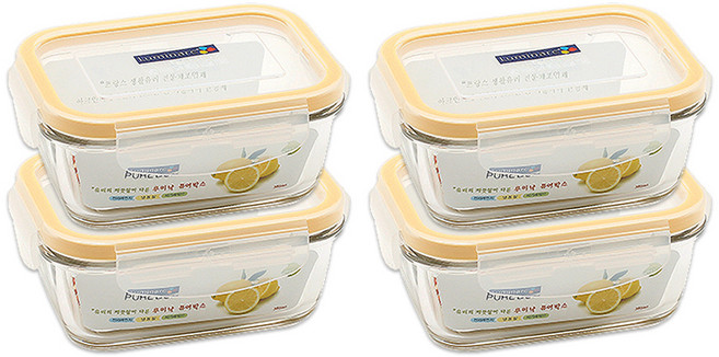 루미낙 퓨어박스 직사각 밀폐용기, 소(385ml)_옐로우, 4개