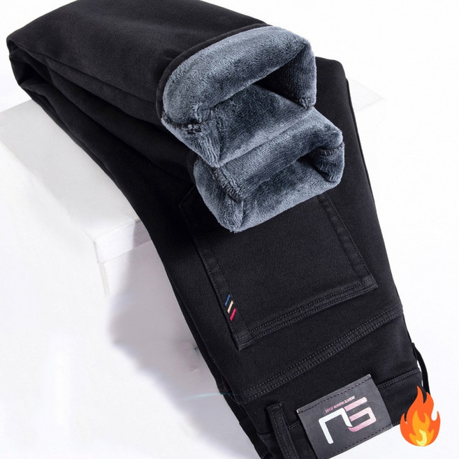 지디오 남성 기모 청바지 레귤러핏 스판 데님 팬츠 겨울 털 안감 빅사이즈 긴바지 워싱 남자스판청바지