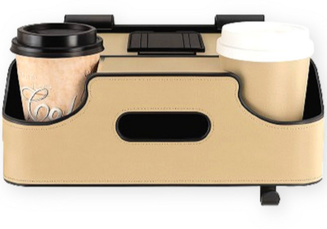 루다앙 차량용 수납 포켓 수납함 컵홀더 뒷자석, 소프트 베이지, 1개