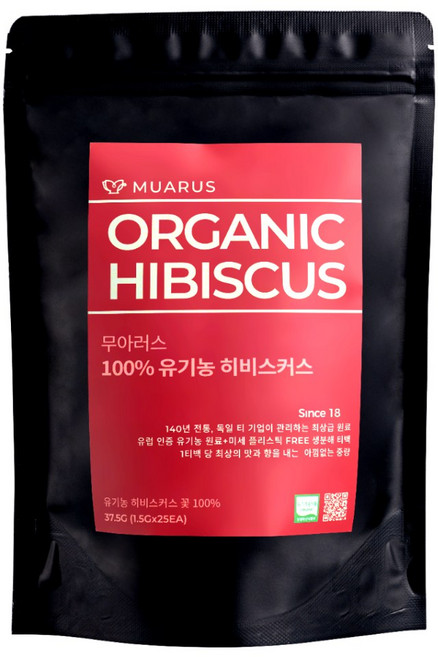 [25년 햇차] 독일 티 전문 기업이 생산관리한 무아러스 유기농 히비스커스 미세플라스틱 프리 티백, 1.5g, 1개, 25개입