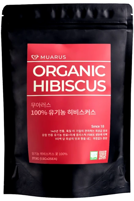 [25년 햇차] 독일 티 전문 기업이 생산관리한 무아러스 유기농 히비스커스 미세플라스틱 프리 티백, 1.5g, 1개, 25개입 - 쿠팡