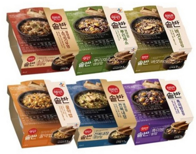 CJ솥반 6종세트(뿌리채소영양밥+버섯영양밥+꿀약밥+흑미밤찰밥+소고기우엉영양밥+전복내장영양밥) 6개, 1팩, 200g