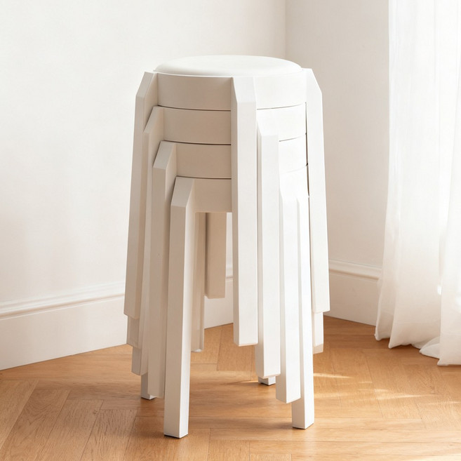 하루꿈 원형 방석 스툴 의자 세트 간이 보조 쿠션 적층 가능 식탁 의자, 화이트, 4개