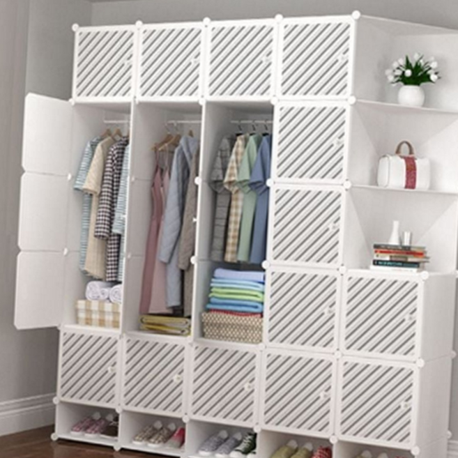 조립식 옷장 철제 행거 가구 이동식 옷장 코트 리빙박스 플라스틱 기숙사 정리함 조립형 시스템 다용도, 12칸