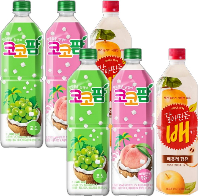 코코팜 피치핑크 복숭아 + 포도 + 갈아만든 배, 2세트, 1L