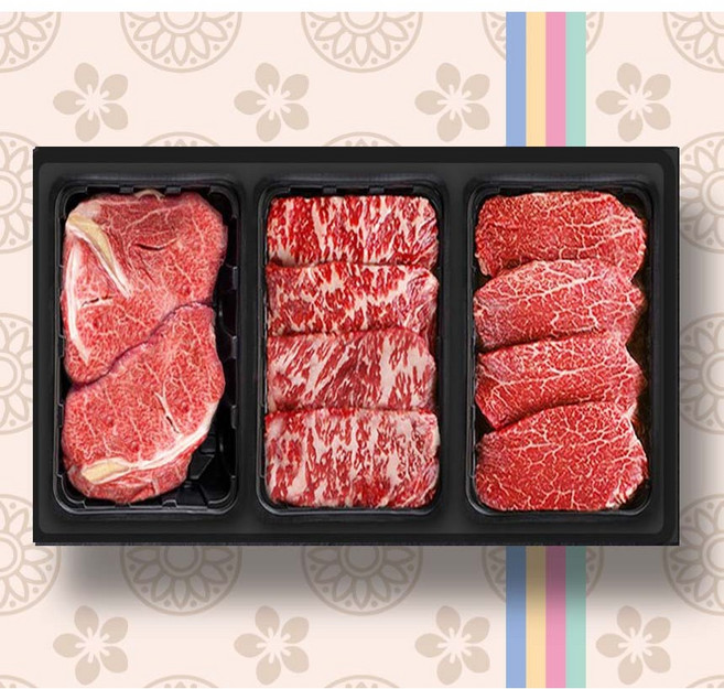 횡성한우 등심 500g+안심or채끝(랜덤발송)500g+특수부위(랜덤발송)500g 한우 소고기 구이 선물세트 1.5kg, 1개