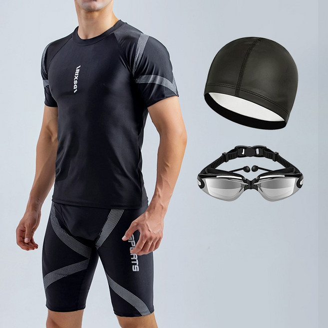 메이리앤 남성 수영복 상하의 세트 실내수영복 수영모+물안경