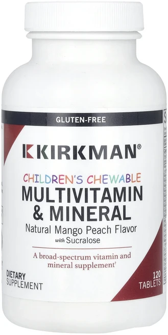 Kirkman Labs 어린이용 츄어블 종합비타민 및 미네랄 천연 망고 복숭아 120정, Kirkman Labs 어린이용 츄어..., 1개 - 쿠팡