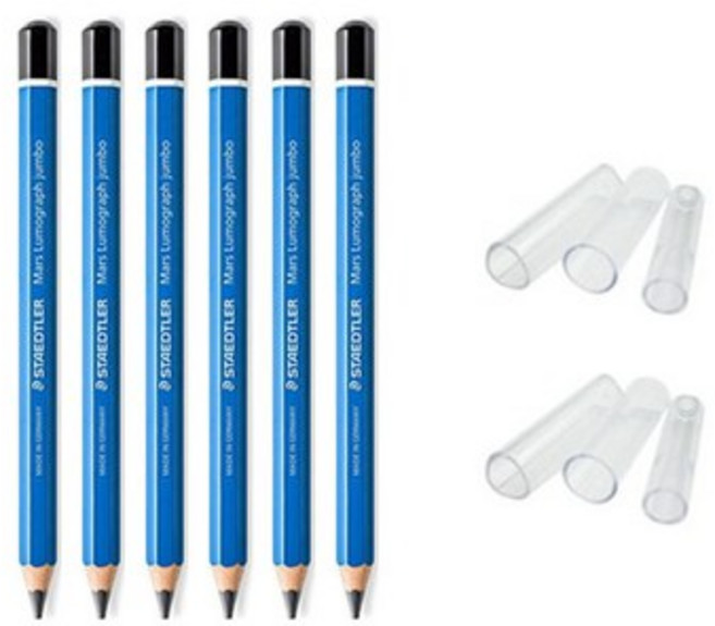 스테들러 어린이 점보연필 100J 유아연필 HB 6p + 연필캡 6p, 혼합색상, 1세트