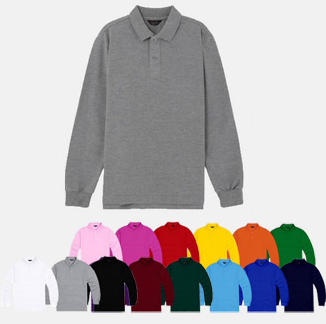 티센스 남여공용 긴팔 솔리드 면 카라 티셔츠