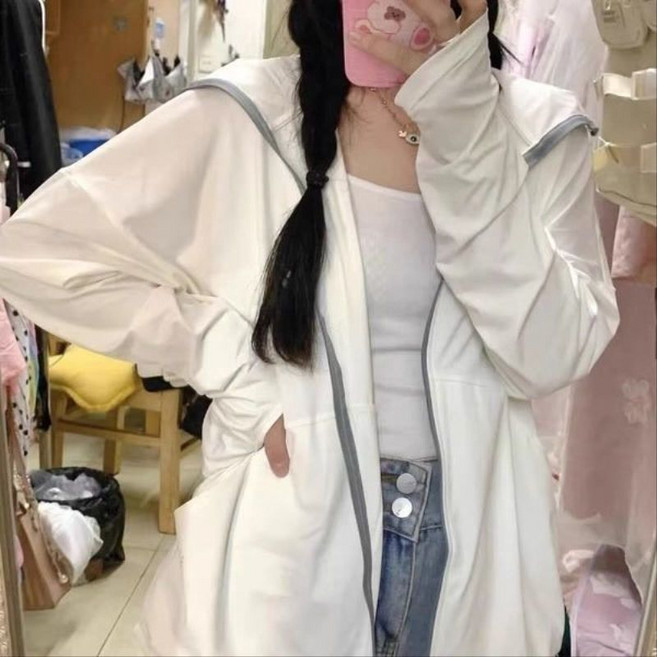 輕薄防曬衣女款夏季冰絲連帽開衫外套, 1個, 1034白色【冰絲涼感-高品質】M【建議90-105斤】