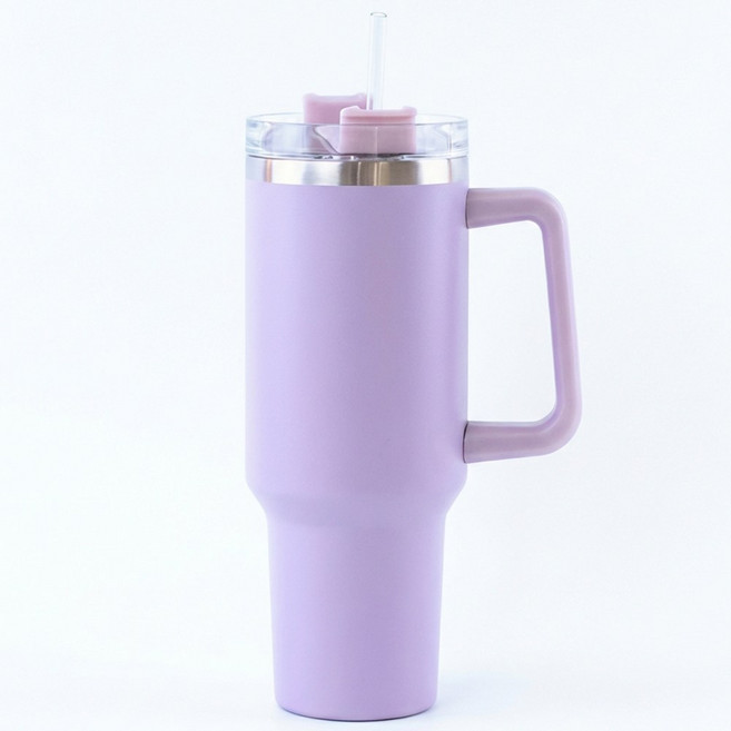 루메이크 스텐 대용량 손잡이 텀블러 + 빨대, 1개, 1.18L, 퍼플