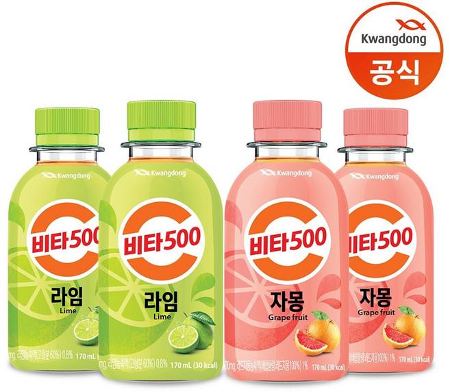 광동 비타500 pet 170ml 라임 12입 + 자몽 12입/비타민c/음료수, 24개