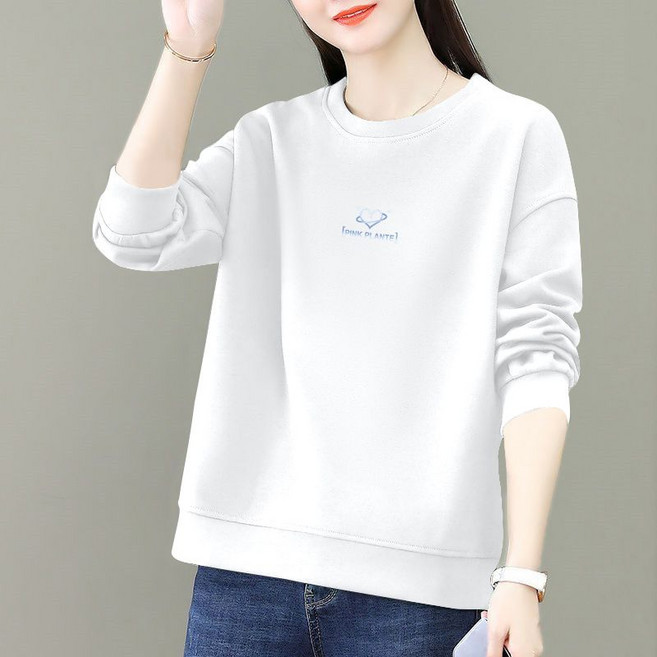 ROYALBELLE 여성 프린팅 순면 소프트 티셔츠 레귤러핏 캐주얼 심플 두툼한 기모 긴팔티 Y01109020