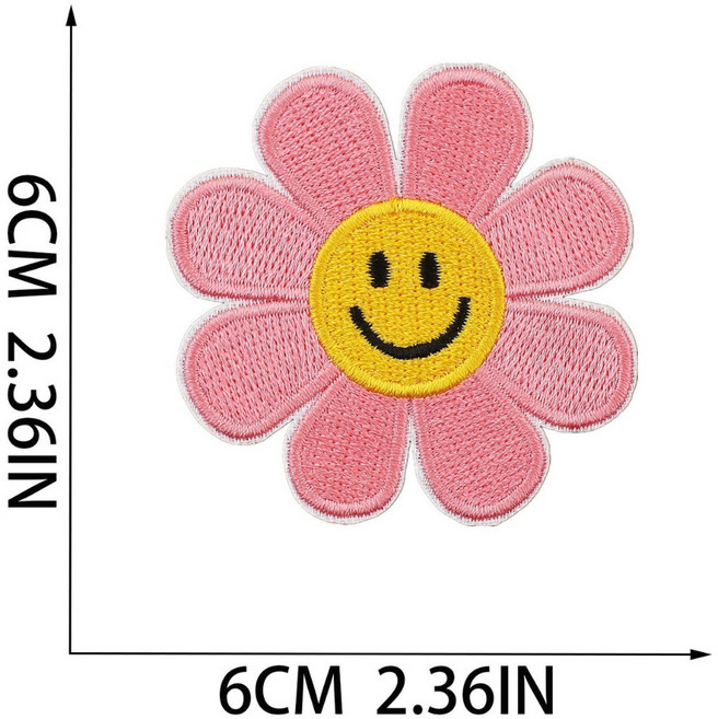 【時空樂器坊】 刺繡燙布貼 繡花補洞衣貼 裝飾徽章, 1個, 笑臉粉花朵