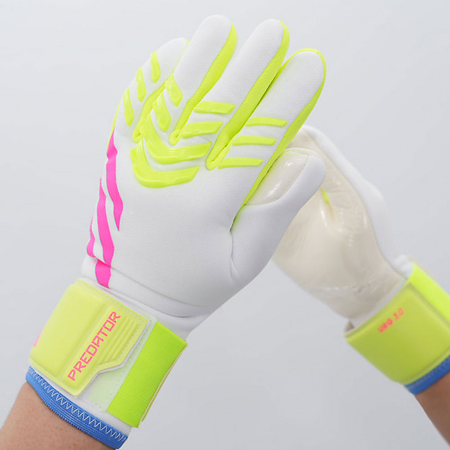 아디다스 골키퍼 장갑 축구 풋살 라텍스 글러브 프로 손목 조절 스트랩 벨크로 핑거세이프 프리미엄 키퍼 장갑, 1세트, 화이트