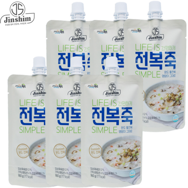 제이에스코리아 진심 전복죽 간편하게 짜먹는 죽, 160g, 6개