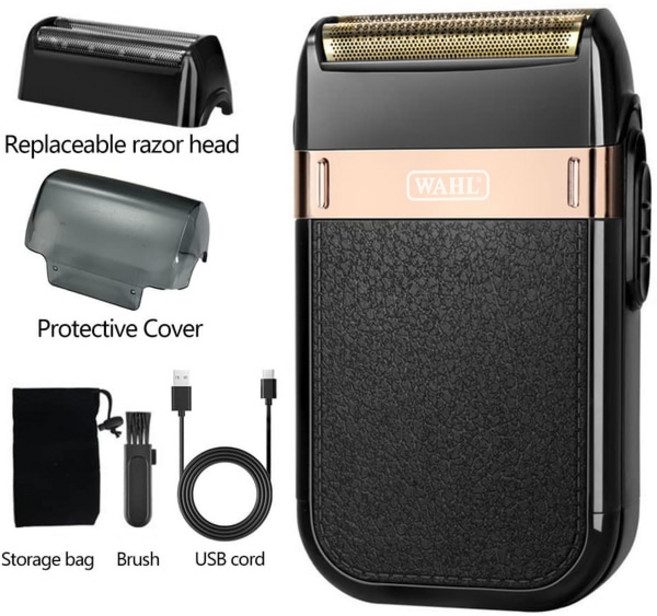WAHL 남성용 8148 충전식 면도기 방수 전기 수염 기계 대머리 추가 메쉬 포함, Black, 1개