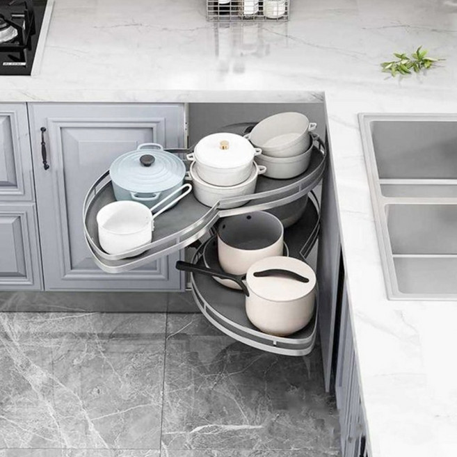 주방 회전선반 S 스윙선반 댐핑 코너선반 하부장수납 싱크대 정리 주방수납장 450, 코너선반(우멍) 댐핑450