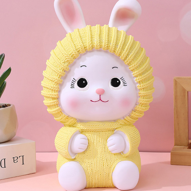 행운이들어오는 토끼 저금통 동전 지폐 인테리어 금고, 1개, 옐로