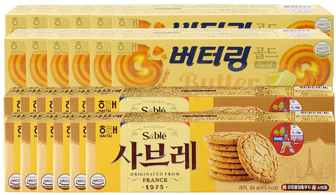 해태제과 비스켓 65g 2종 24개(샤브레x12 + 버터링x12), 1개