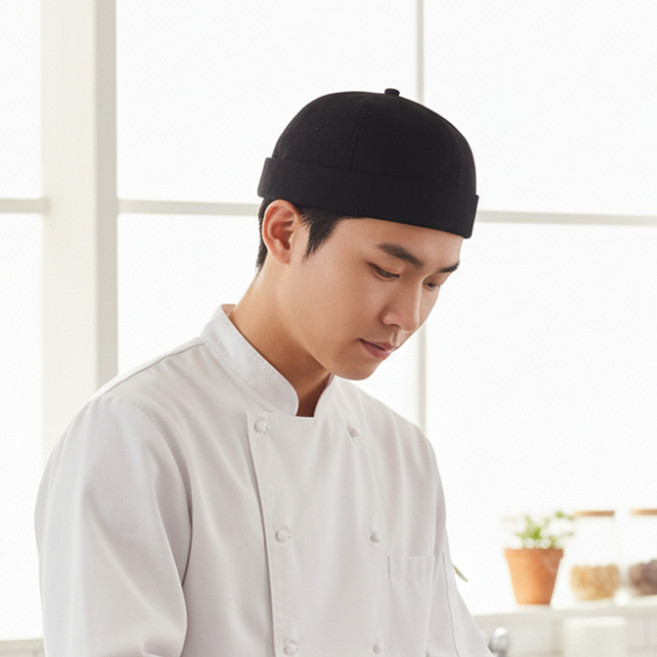 쿡셰프 버클형 조리모자 숏 비니 와치캡 (주방/요리사/서빙/알바), 1개, 블랙