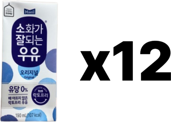 매일유업 소화가잘되는우유 오리지널, 190ml, 12개