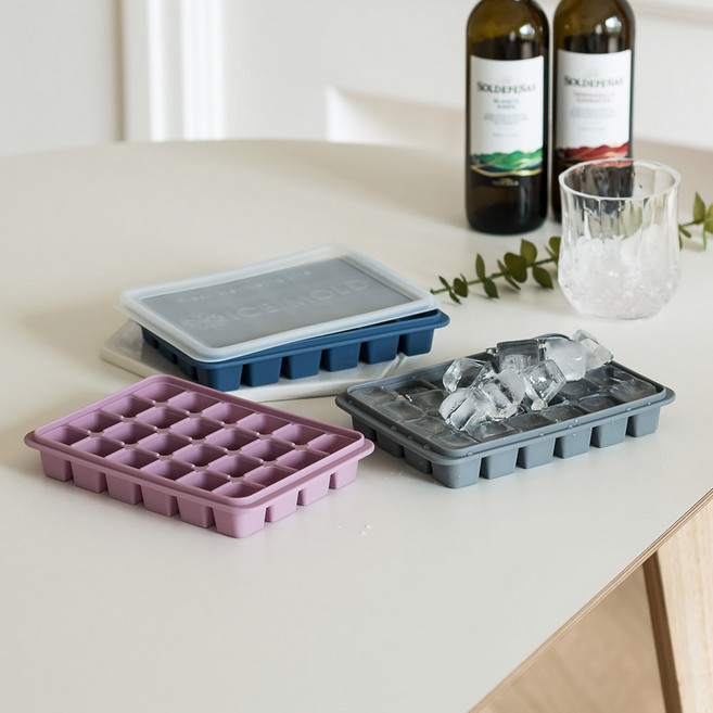 실리콘 아이스 몰드 24구 얼음 트레이 큐브 메이커 냉동 용기 초콜릿 틀, 24구_그레이, 1개