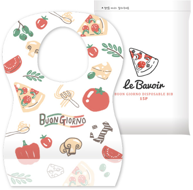 르베부아 본조르노 일회용 아기 턱받이 15p, 3개, 15개입