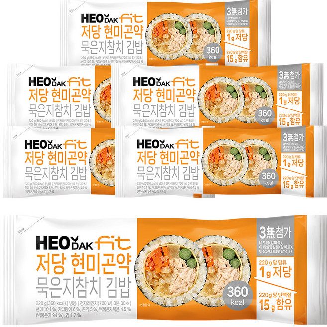 허닭FIT 저당 현미곤약 묵은지참치 김밥, 6개, 220g
