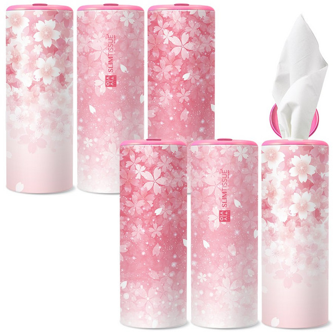 슬림티슈 6P [벚꽃 에디션] / 차량용 휴대용 대나무 티슈, 1세트, 6개입