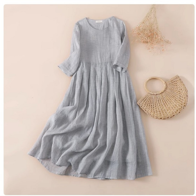 쌍천 원피스 면마 싱글 린넨 고급 로브 여름시원 드레스