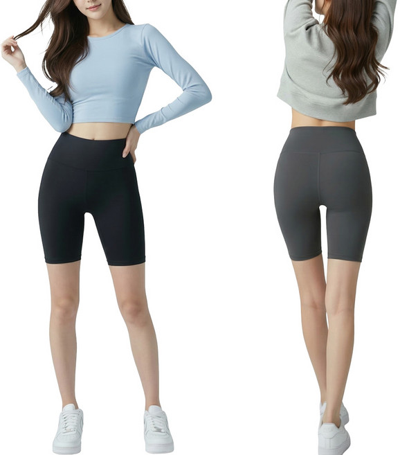 알피션 5부 레깅스 1+1 하이웨스트 요가 필라테스 힙업 반바지