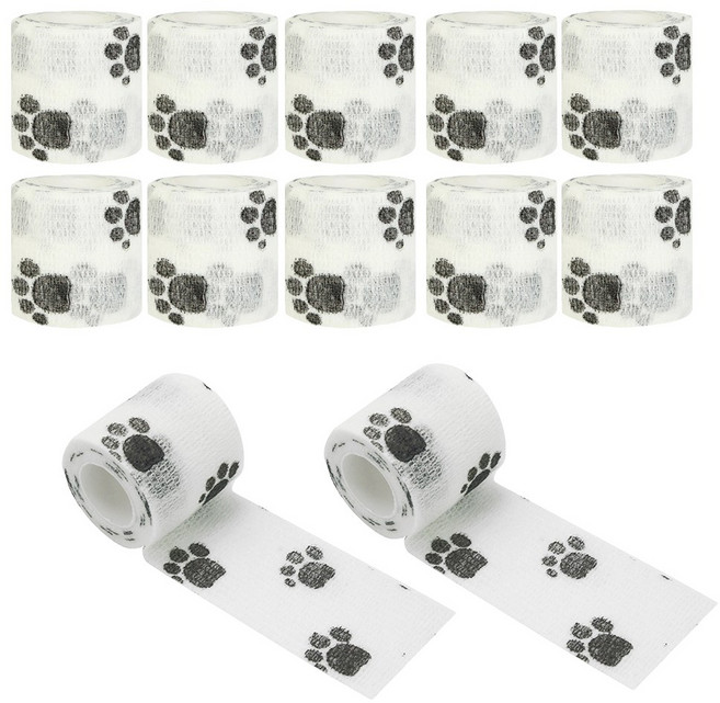 이지유 애견 자가점착 붕대 신발 강아지 일회용 산책 양말, 12개, 발자국 화이트