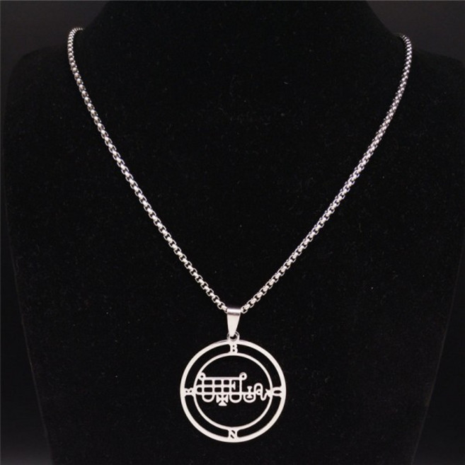 2024 스테인레스 스틸 악마 도장 체인 목걸이 남녀공 실버 컬러 사탄 BUNE 쥬얼리 칼라 N1334S03, 01 50cm BOX SR