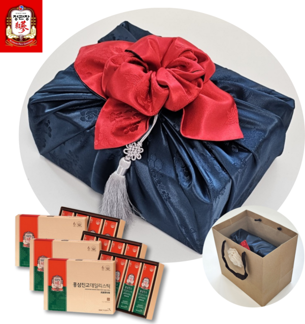 정관장 홍삼정 60포 데일리스틱 고급 비단 보자기 포장 선물세트, 1세트, 600ml