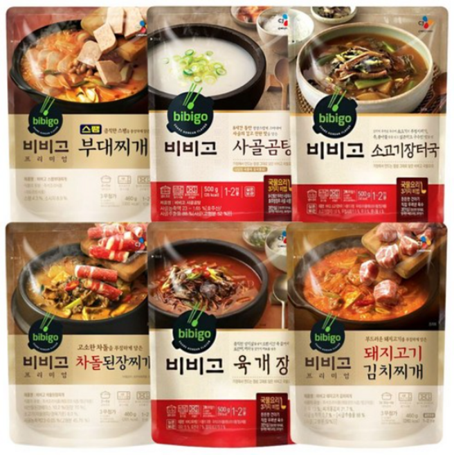 비비고 즉석국 세트 (스팸부대찌개+사골곰탕+소고기장터국+차돌된장찌개+육개장+돼지김치찌개), 1세트, 500g