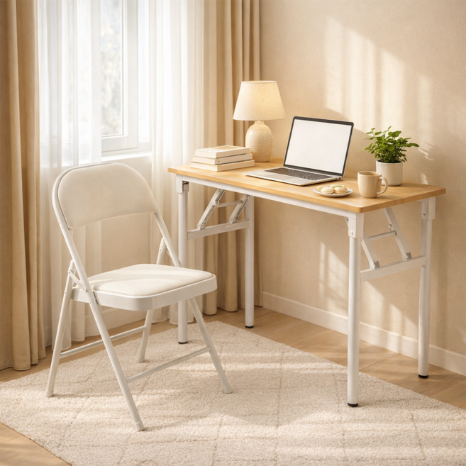 접이식 책상 의자 포함 다용도 학생 컴퓨터 게이밍 테이블 거실 서재 공부 탁자 세트, 원목색