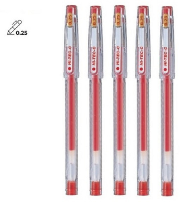 PILOT 하이테크-C 0.25mm 5개 파일롯트 HI-TEC-C 젤 잉크 볼펜, 레드5개