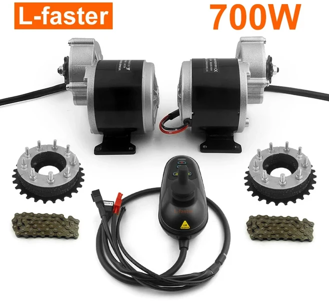 전동 휠체어 변환 키트 슬로우 조이스틱 컨트롤러 25T 스프로킷 듀얼 드라이브 브러시 기어 모터 24V 700W, 02 Max 12kph, 01 24V 350W, 02 Joystick Controller