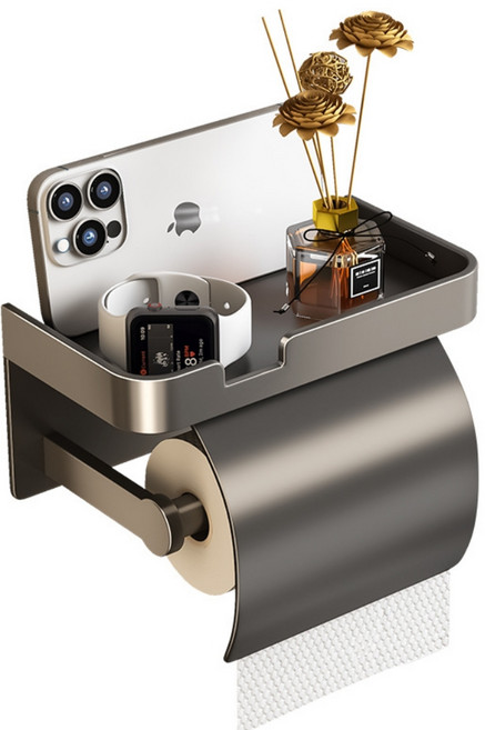 알뜰살림 무타공 커버형 휴지걸이 화장실 화장지걸이, 블랙, 1개