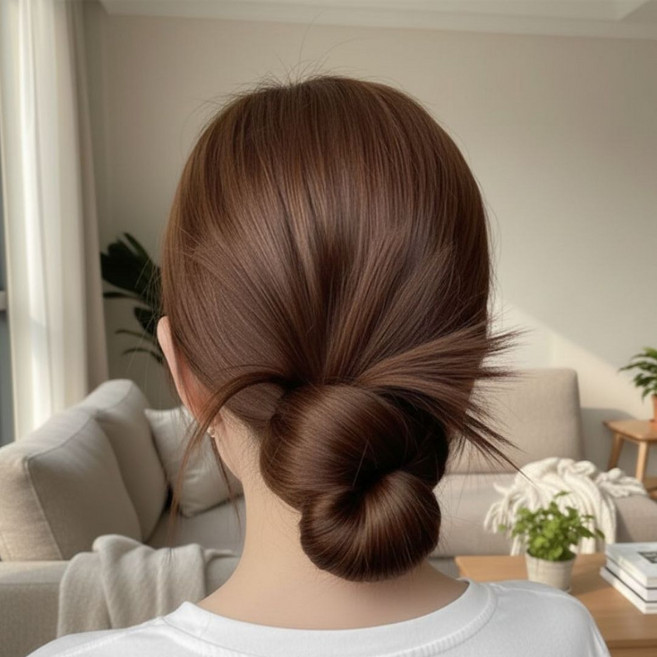 펀픽 볼륨 올림머리 똥머리 헤어 가발 집게핀, 브라운, 1개