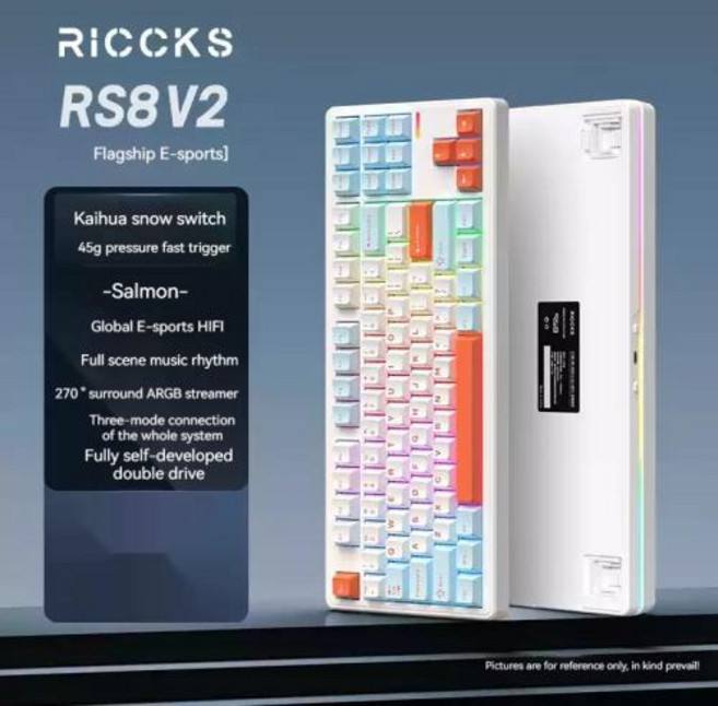 Riccks RS8 V2 Wireless Mechanical Keyboard 3Mode Hot Swap Gasket Low Noise Long Battery Life Dual Dr, 6)Salmon-Muxue Switch